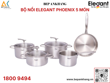 Bộ Nồi Elegant PHOENIX 5 Món - Inox 18/10, 3 Lớp Đáy Liền Khối 
